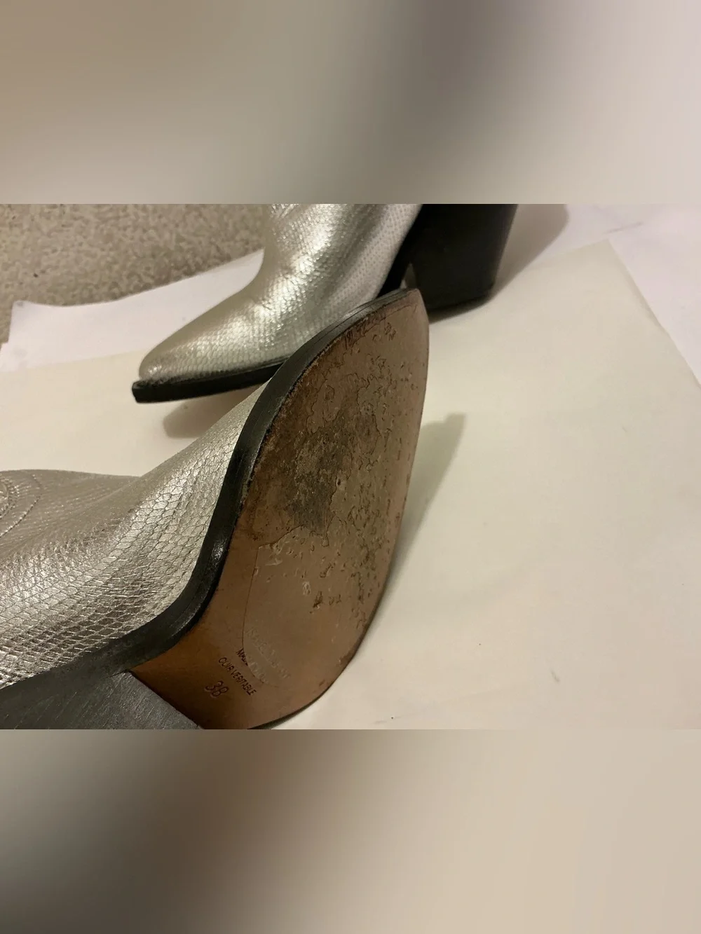 Isabel Marant Silver Metallic Lomero knee high leather boots 38